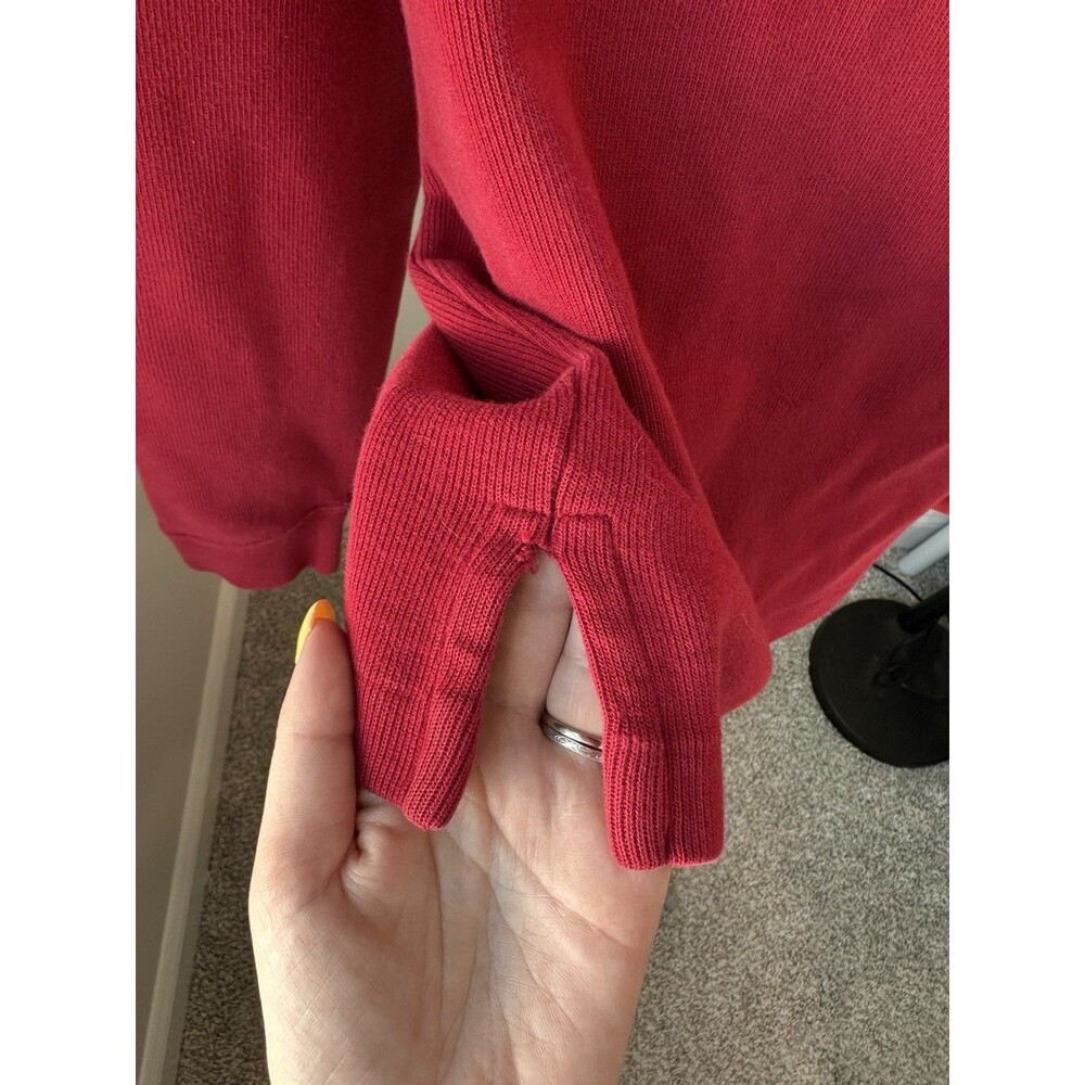 Y2K VTG Polo Ralph Lauren Cranberry Red 100% Cotton Quarter Zip Pullover Men's L - Picture 4 of 5